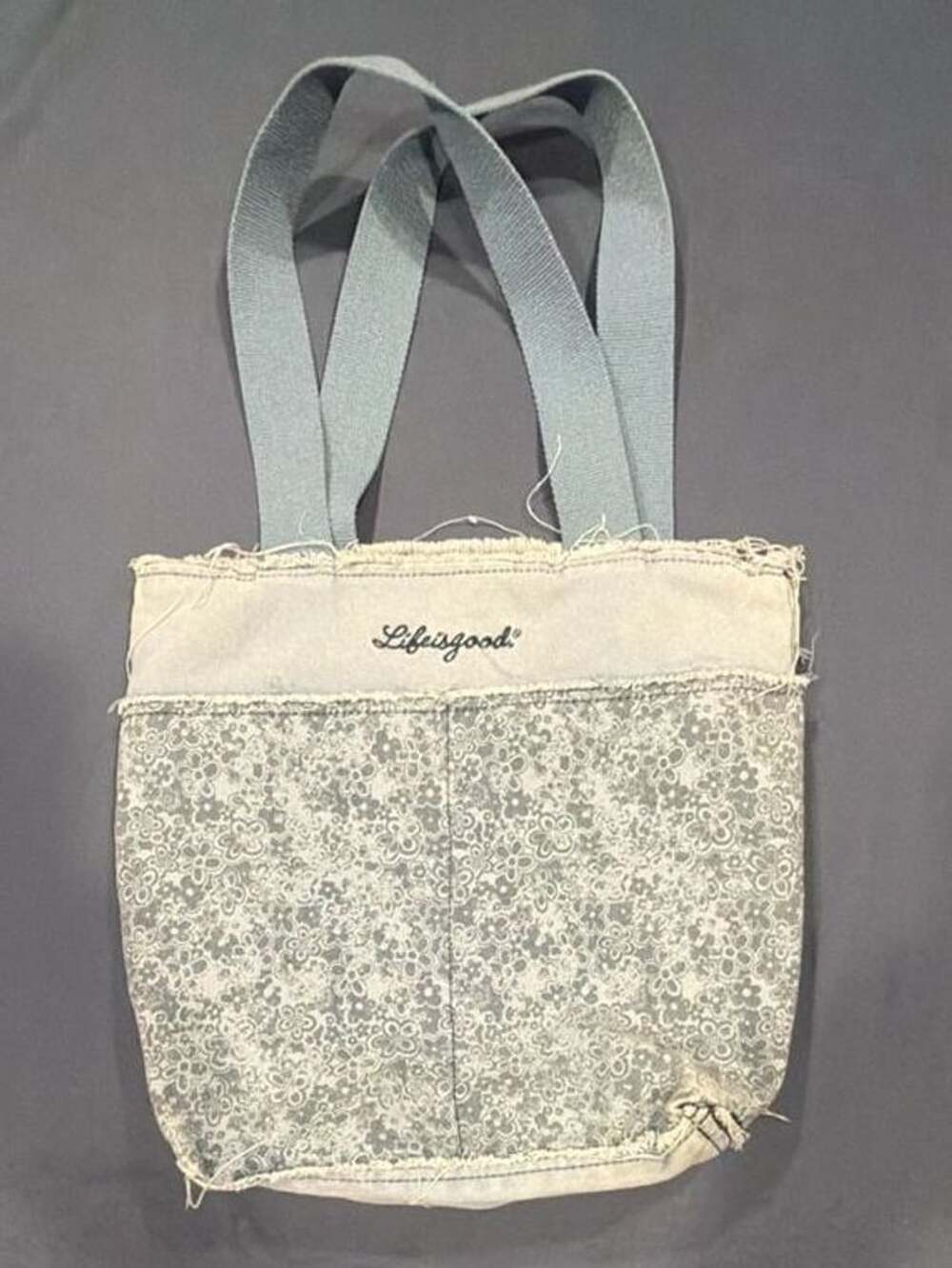 Life Is Good Blue Floral Denim Tote Bag